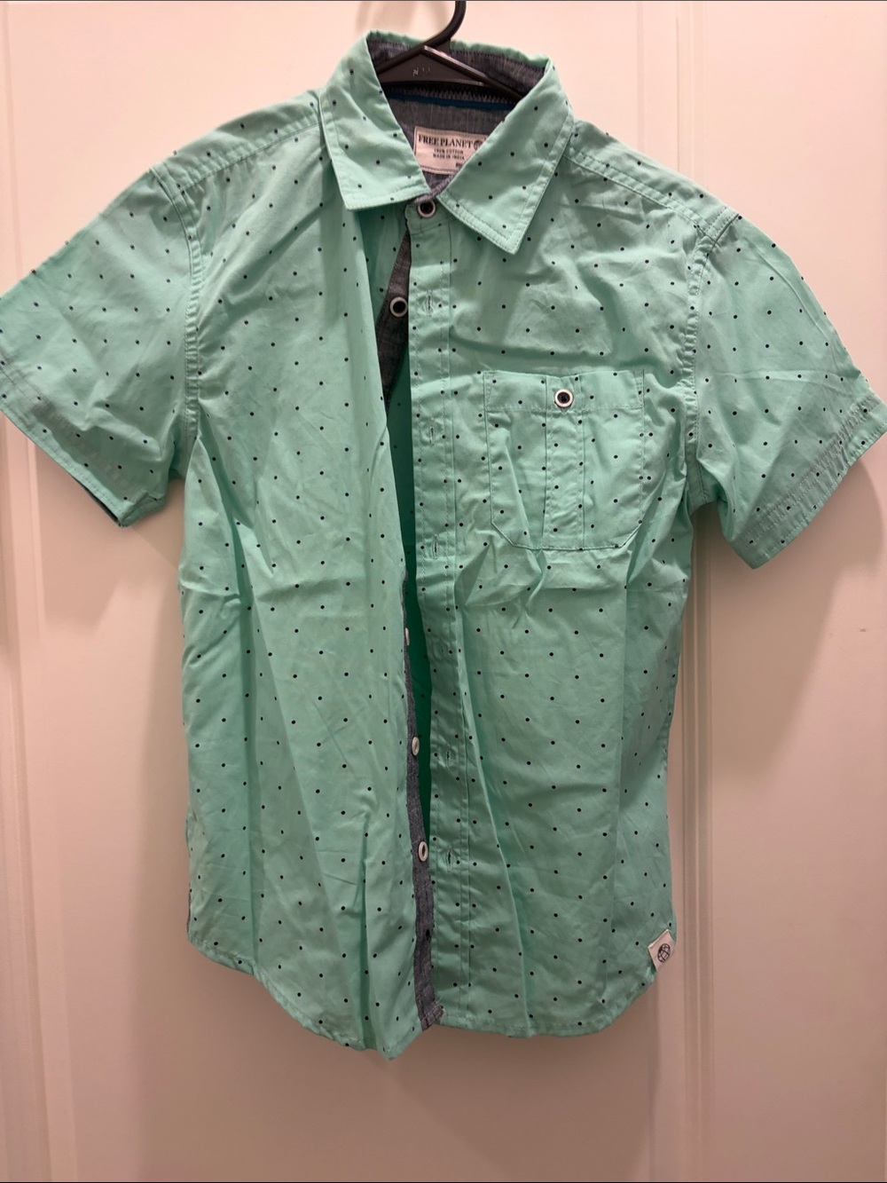 Free Planet Mint Green Short Sleeve Button-Down with Tiny Dot Print